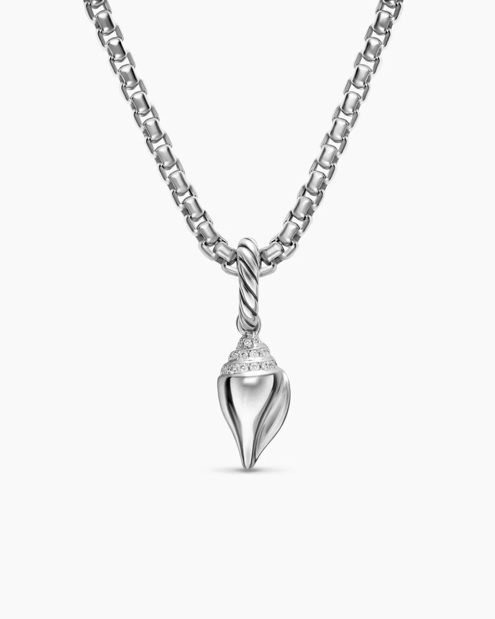 PETITE PAVÉ SHELL AMULET Sterling Silver with Diamonds, 15mm