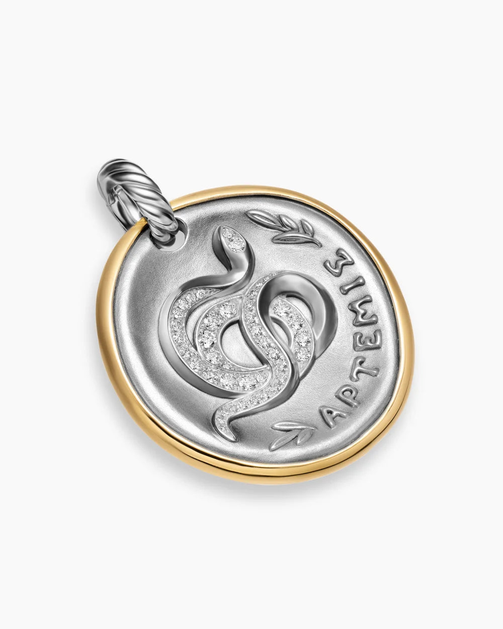 ARTEMIS MEDALLION AMULET Sterling Silver with 14K Yellow Gold and Diamonds, 29.5mm