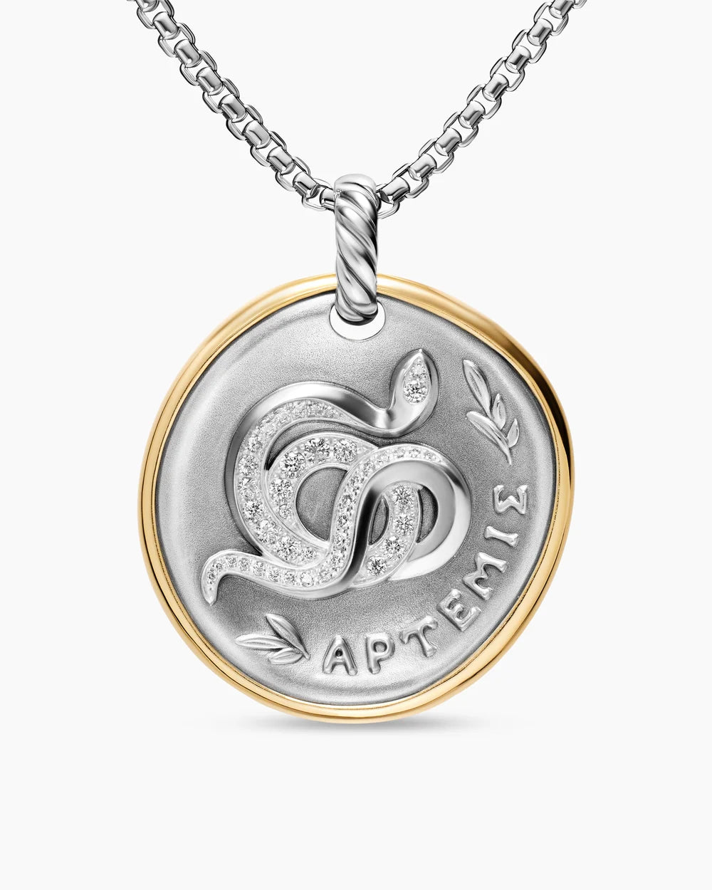 ARTEMIS MEDALLION AMULET Sterling Silver with 14K Yellow Gold and Diamonds, 29.5mm