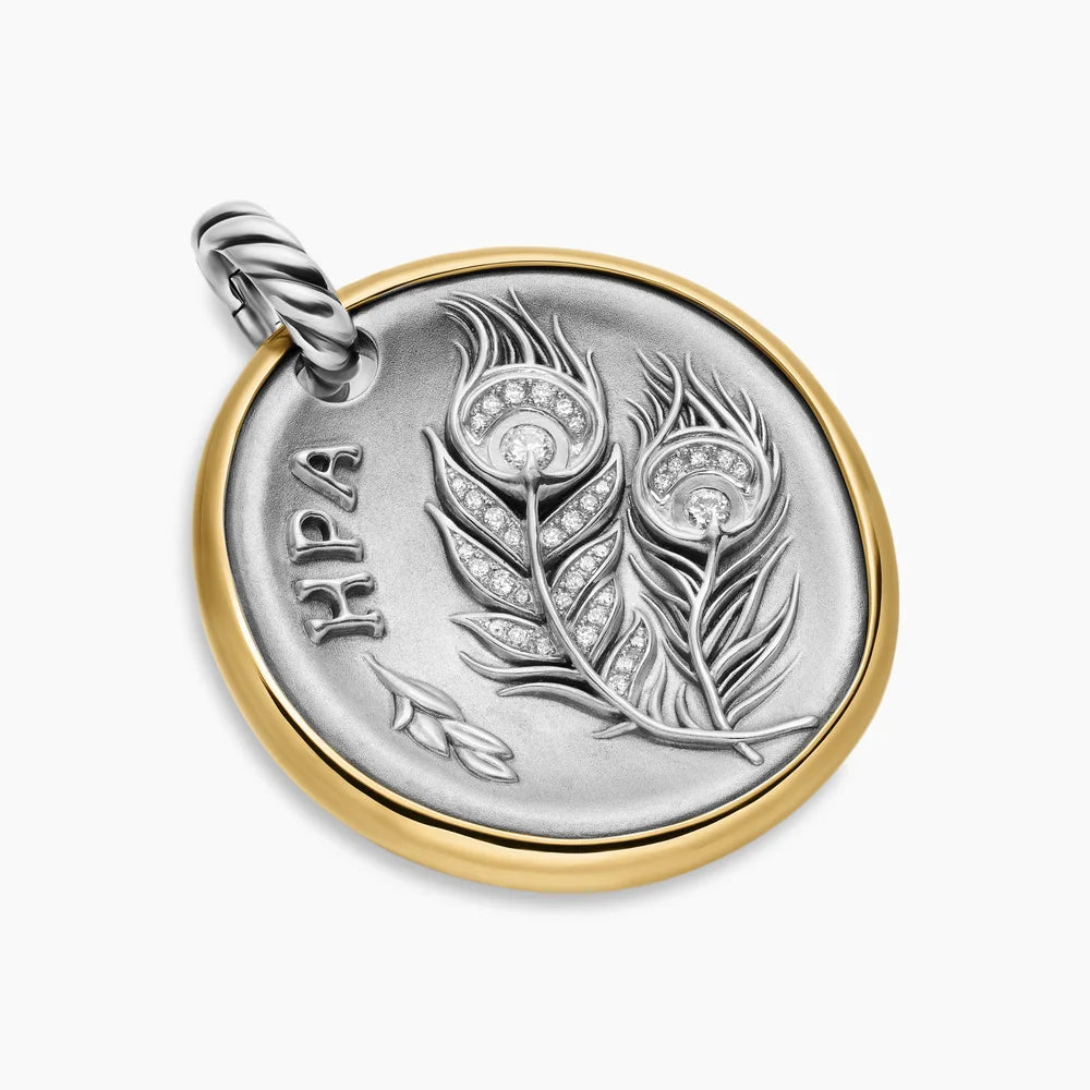 HERA MEDALLION AMULET Sterling Silver with 14K Yellow Gold and Diamonds, 29.5mm