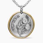 HERA MEDALLION AMULET Sterling Silver with 14K Yellow Gold and Diamonds, 29.5mm