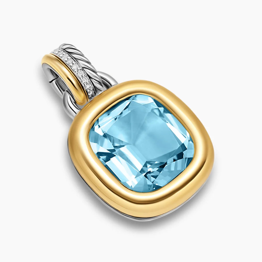 DY MERCER® COLOR AMULET Sterling Silver with 18K Yellow Gold, Sky Blue Topaz and Diamonds, 13mm