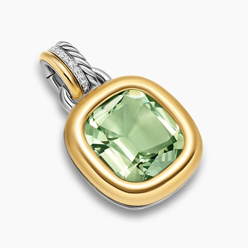 DY MERCER® COLOR AMULET Sterling Silver with 18K Yellow Gold, Prasiolite and Diamonds, 13mm
