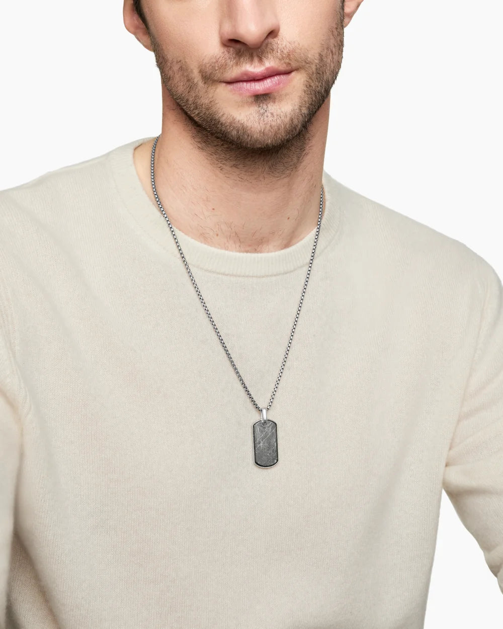 Chevron Tag in Sterling Silver with Meteorite, 35mm