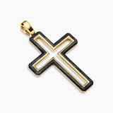 Forged Carbon Cross Pendant in 18K Yellow Gold, 37mm