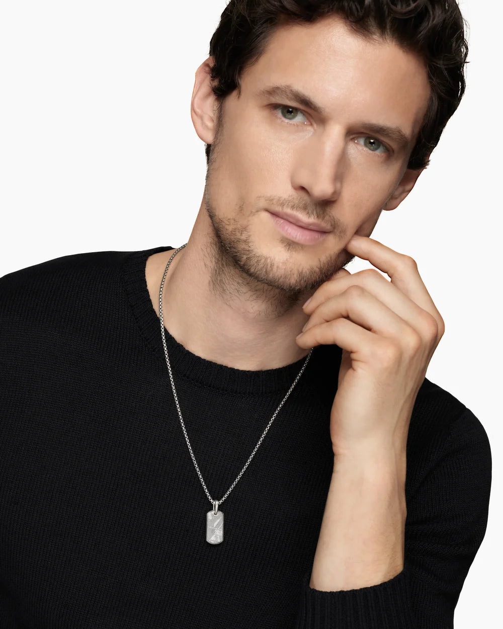 CHEVRON TAG Sterling Silver with Meteorite, 27mm