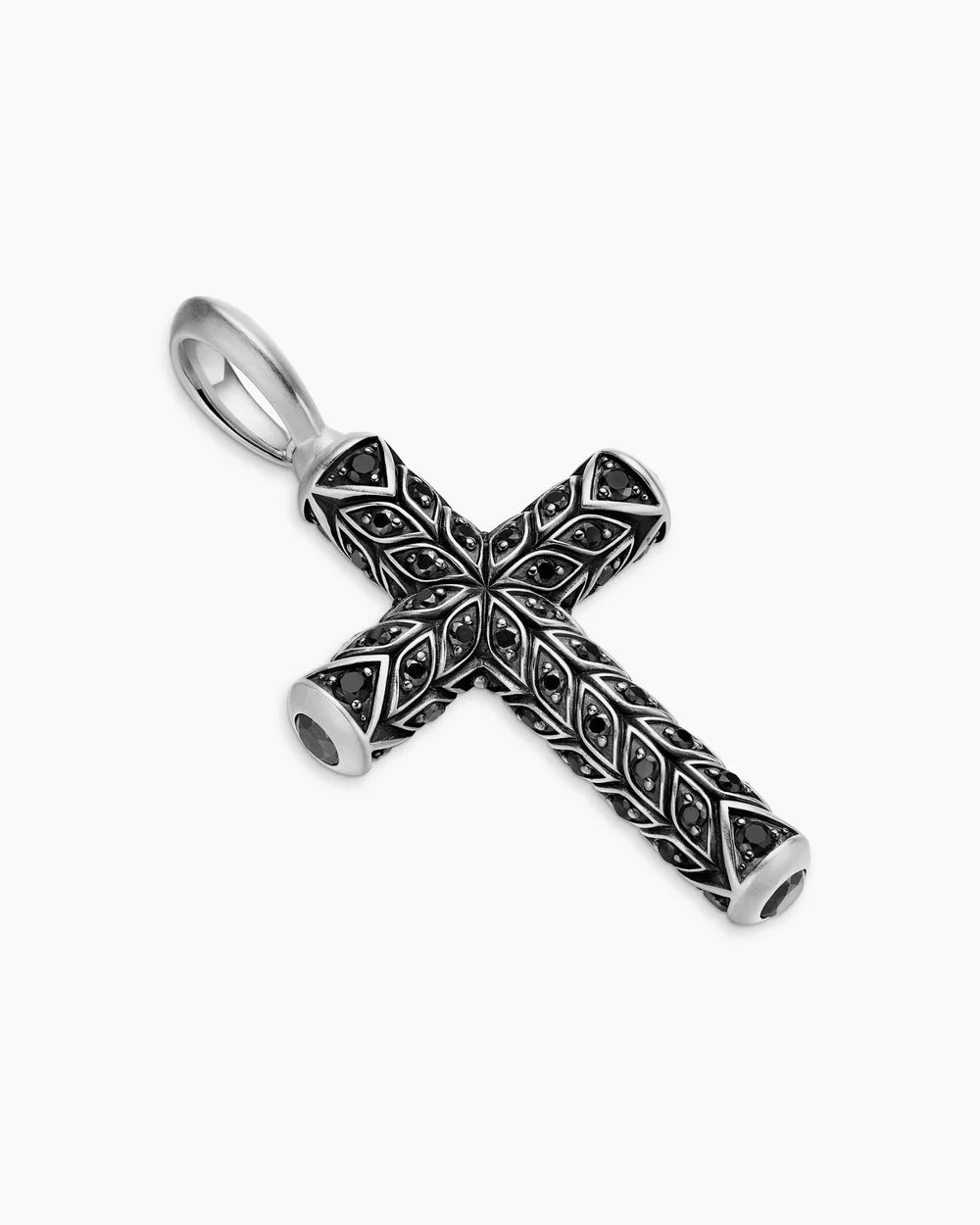 CHEVRON CROSS PENDANT Sterling Silver with Black Diamonds, 36mm