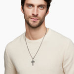 CHEVRON CROSS PENDANT Sterling Silver with Black Diamonds, 36mm