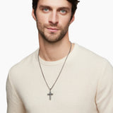 CHEVRON CROSS PENDANT Sterling Silver with Black Diamonds, 36mm