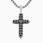 CHEVRON CROSS PENDANT Sterling Silver with Black Diamonds, 36mm