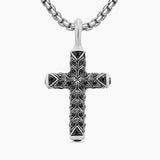 CHEVRON CROSS PENDANT Sterling Silver with Black Diamonds, 36mm