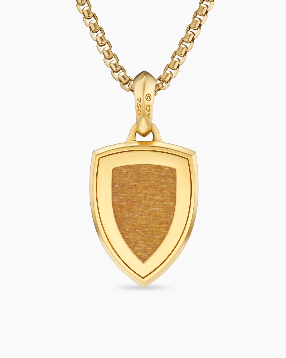 Shield Amulet 18K Yellow Gold with Golden Sun Stone and Black Diamonds, 27mm