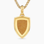 Shield Amulet 18K Yellow Gold with Golden Sun Stone and Black Diamonds, 27mm