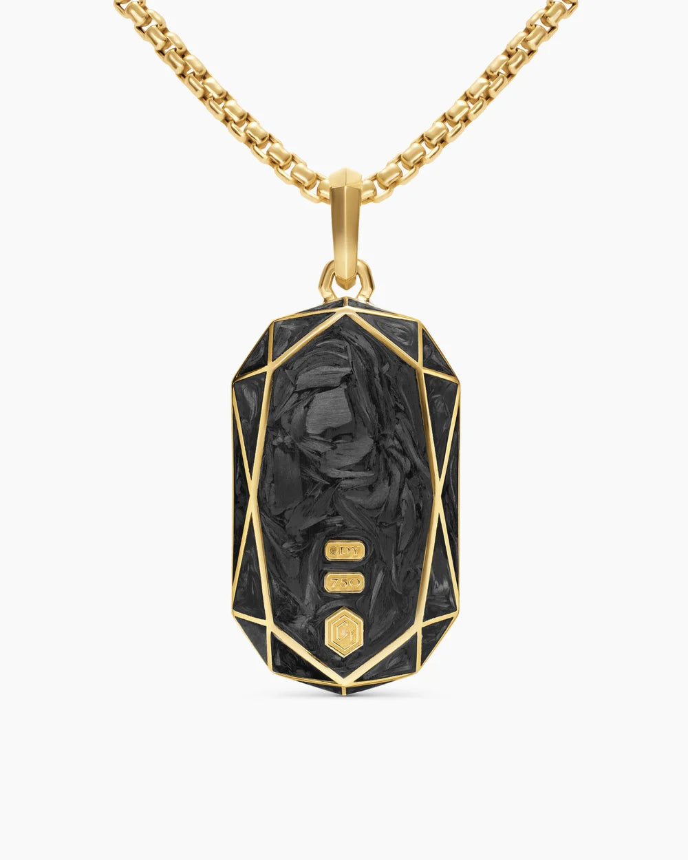 Faceted Amulet 18K Yellow Gold with Forged Carbon, 36.3mm