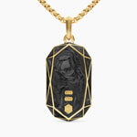 Faceted Amulet 18K Yellow Gold with Forged Carbon, 36.3mm