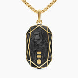 Faceted Amulet 18K Yellow Gold with Forged Carbon, 36.3mm
