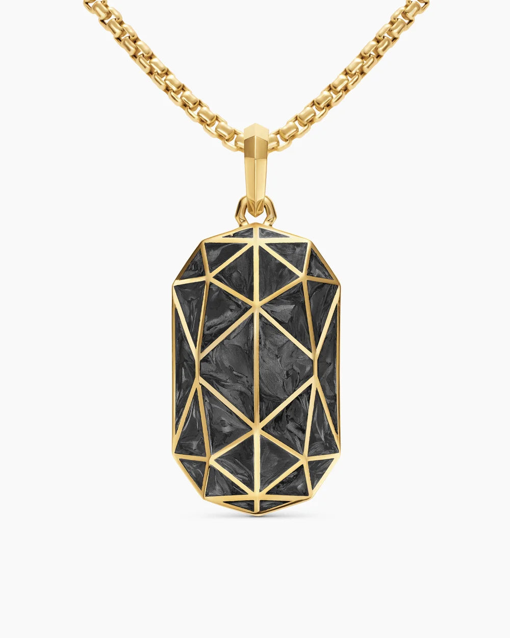 Faceted Amulet 18K Yellow Gold with Forged Carbon, 36.3mm