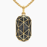 Faceted Amulet 18K Yellow Gold with Forged Carbon, 36.3mm