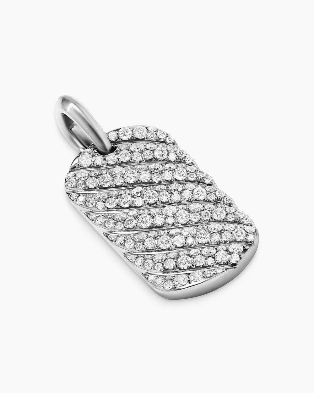Sculpted Cable Tag Sterling Silver with Diamonds, 27mm