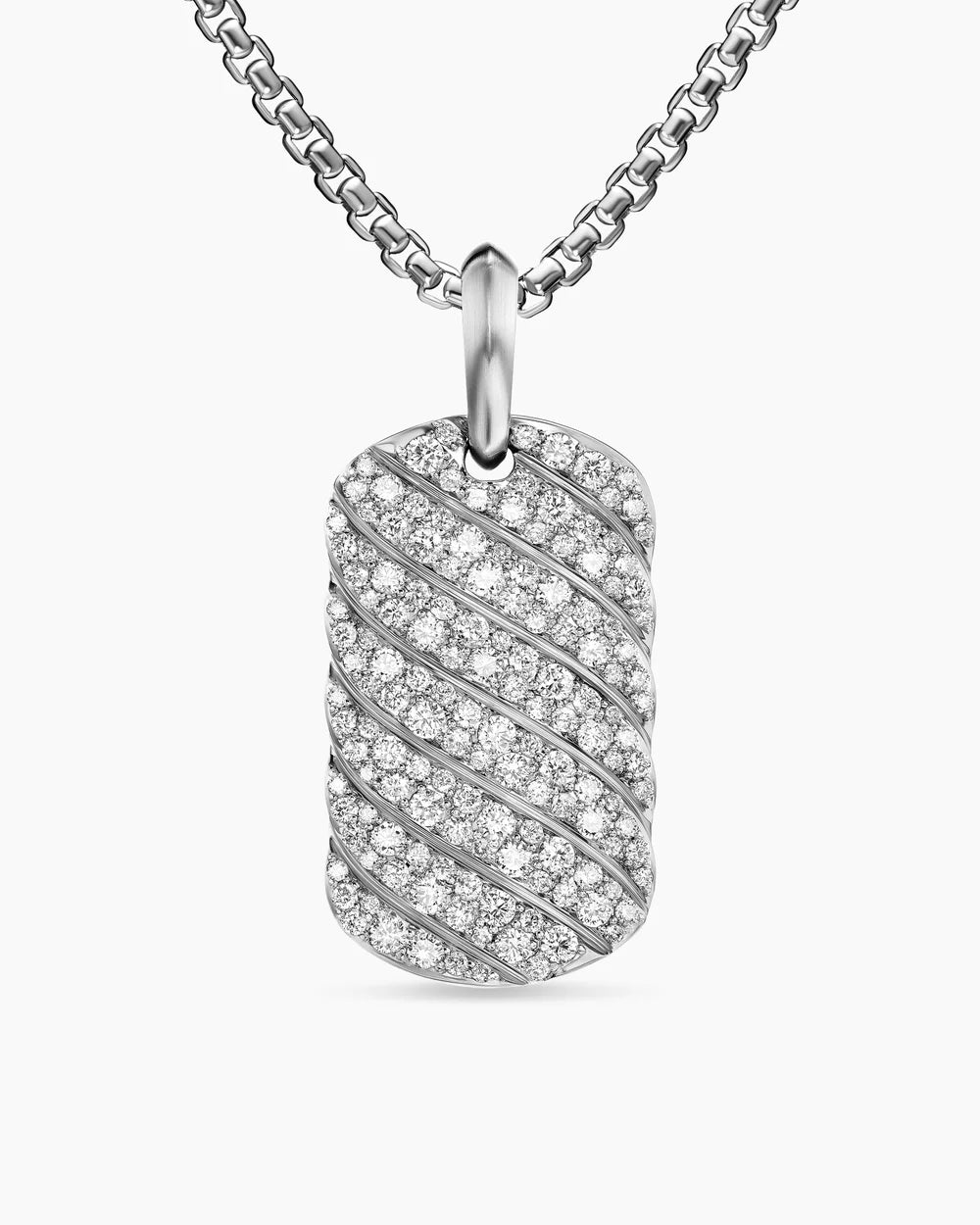 Sculpted Cable Tag Sterling Silver with Diamonds, 27mm