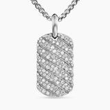 Sculpted Cable Tag Sterling Silver with Diamonds, 27mm