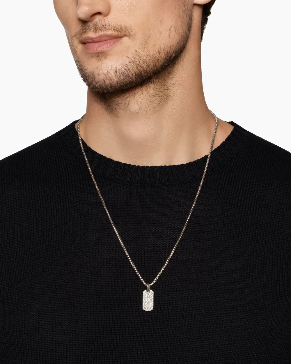 CHEVRON TAG Sterling Silver with Diamonds, 21mm
