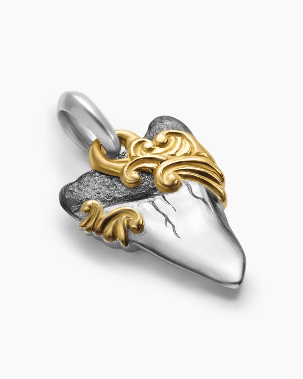 Waves Shark Tooth Amulet Sterling Silver with 18K Yellow Gold, 25mm
