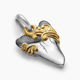 Waves Shark Tooth Amulet Sterling Silver with 18K Yellow Gold, 25mm