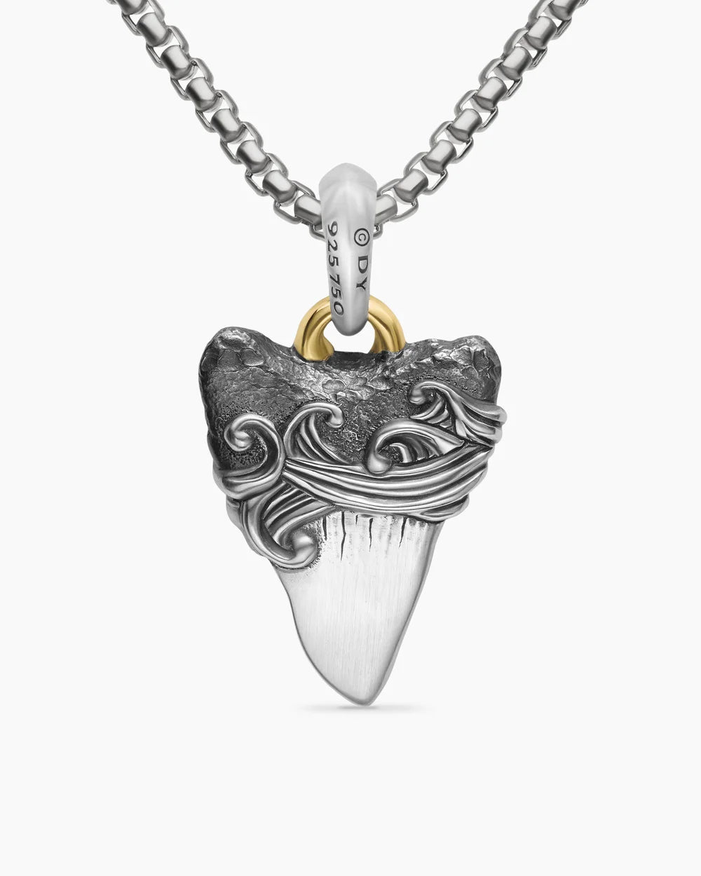 Waves Shark Tooth Amulet Sterling Silver with 18K Yellow Gold, 25mm