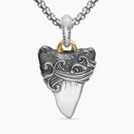 Waves Shark Tooth Amulet Sterling Silver with 18K Yellow Gold, 25mm