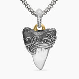 Waves Shark Tooth Amulet Sterling Silver with 18K Yellow Gold, 25mm