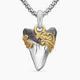 Waves Shark Tooth Amulet Sterling Silver with 18K Yellow Gold, 25mm