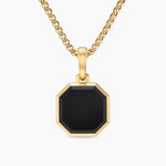 Faceted Stone Amulet 18K Yellow Gold with Black Onyx, 16mm