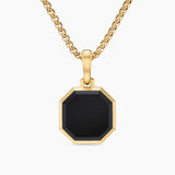Faceted Stone Amulet 18K Yellow Gold with Black Onyx, 16mm