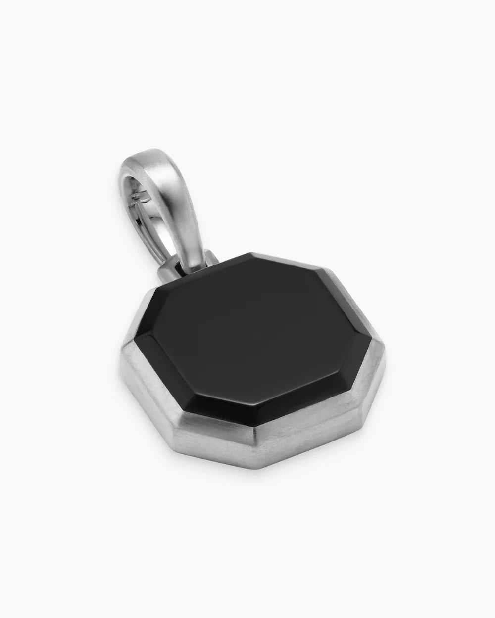Faceted Stone Amulet Sterling Silver with Black Onyx, 16mm