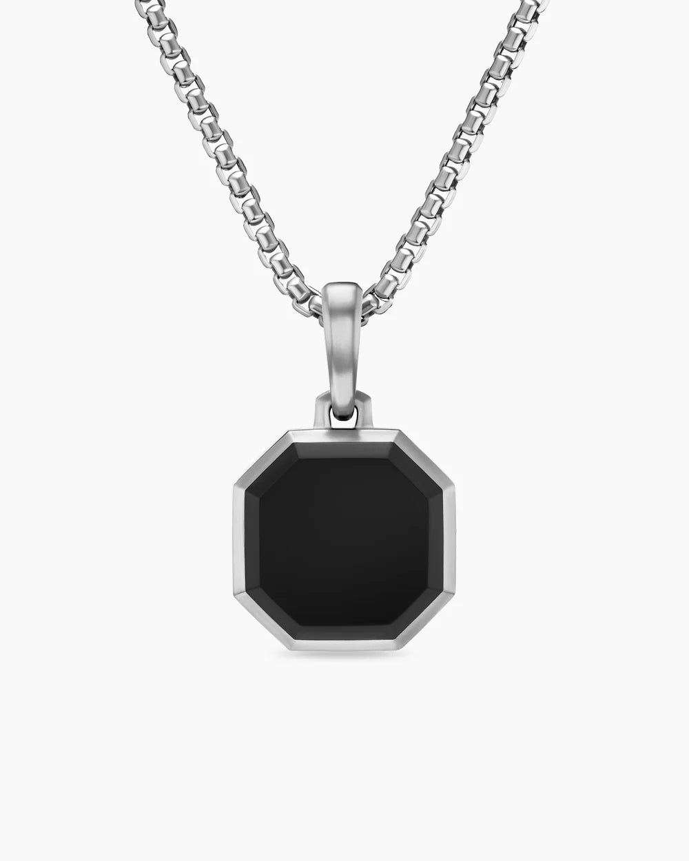 Faceted Stone Amulet Sterling Silver with Black Onyx, 16mm