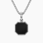 Faceted Stone Amulet Sterling Silver with Black Onyx, 16mm