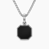Faceted Stone Amulet Sterling Silver with Black Onyx, 16mm