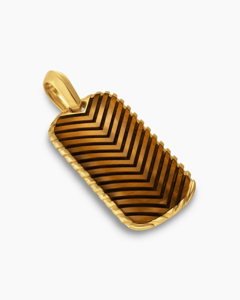 CHEVRON TAG 18K Yellow Gold with Tiger's Eye, 34mm