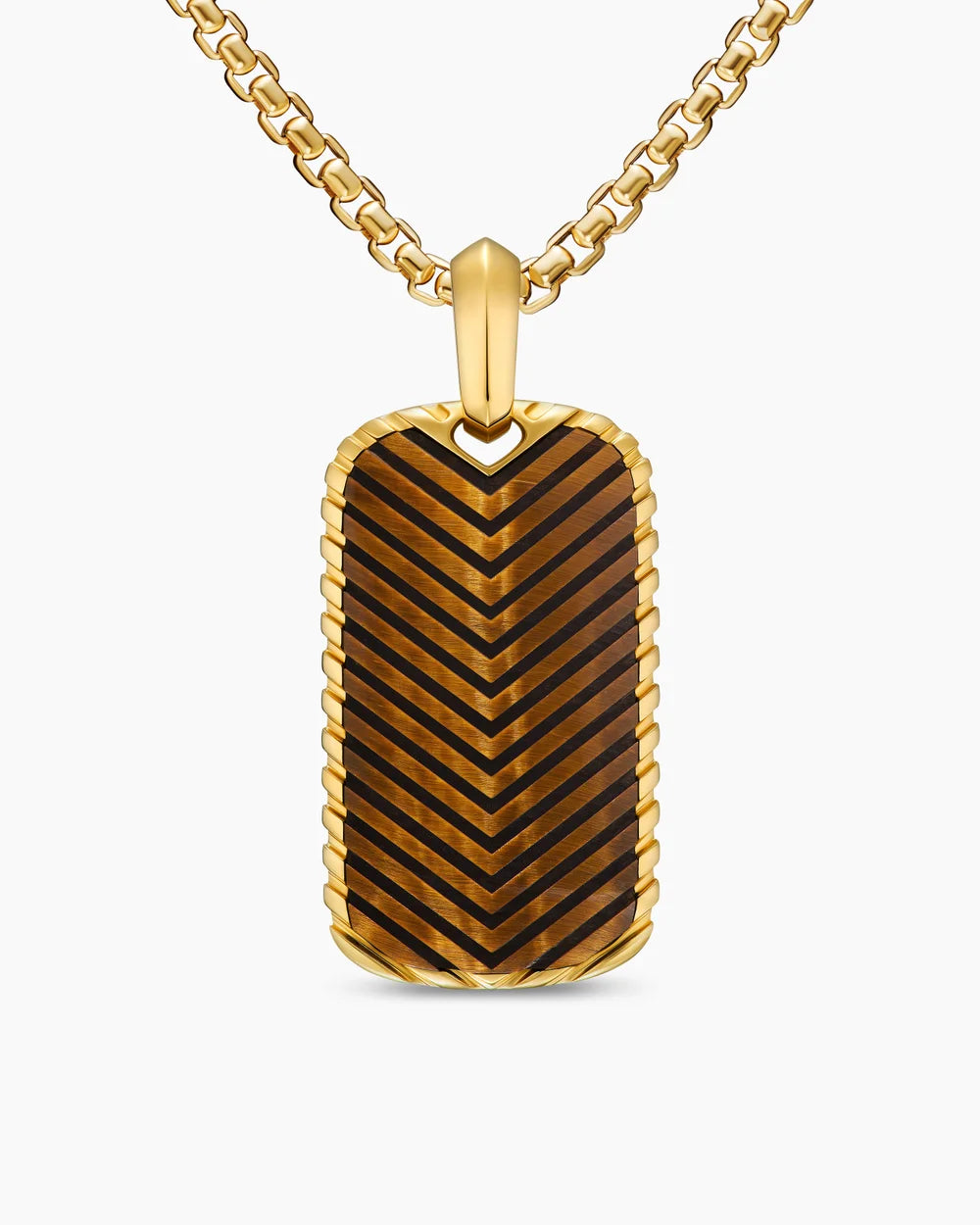 CHEVRON TAG 18K Yellow Gold with Tiger's Eye, 34mm
