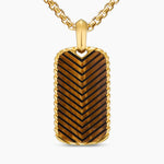 CHEVRON TAG 18K Yellow Gold with Tiger's Eye, 34mm
