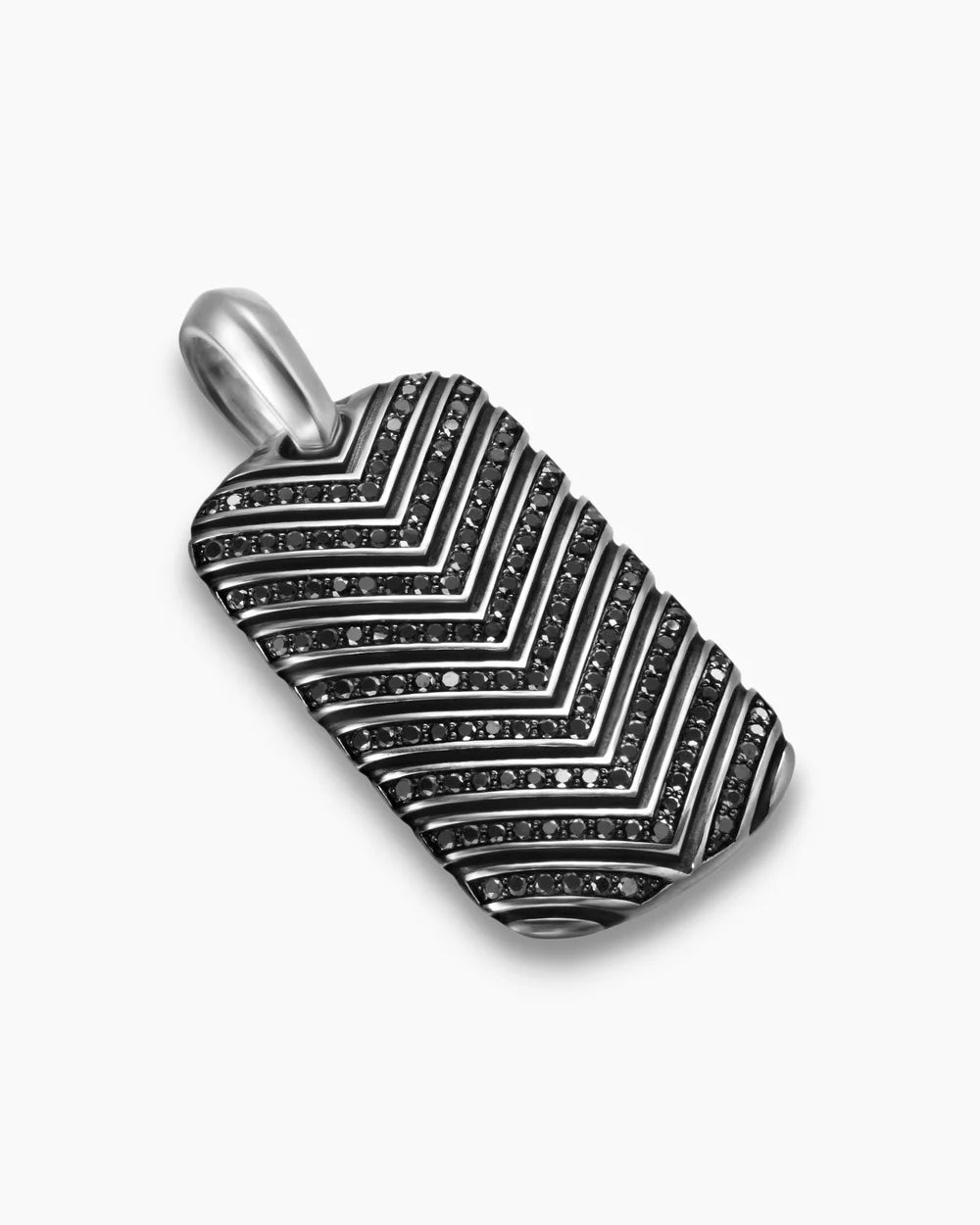 Chevron Tag Sterling Silver with Black Diamonds, 34mm