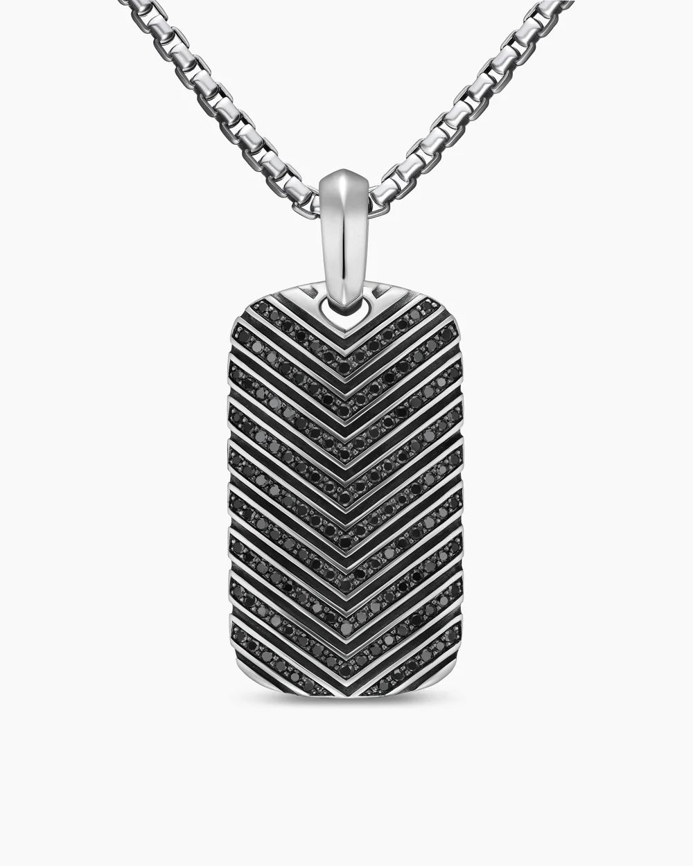Chevron Tag Sterling Silver with Black Diamonds, 34mm