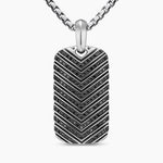 Chevron Tag Sterling Silver with Black Diamonds, 34mm