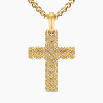Chevron Cross Pendant 18K Yellow Gold with Diamonds, 36mm