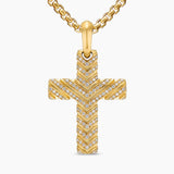 Chevron Cross Pendant 18K Yellow Gold with Diamonds, 36mm