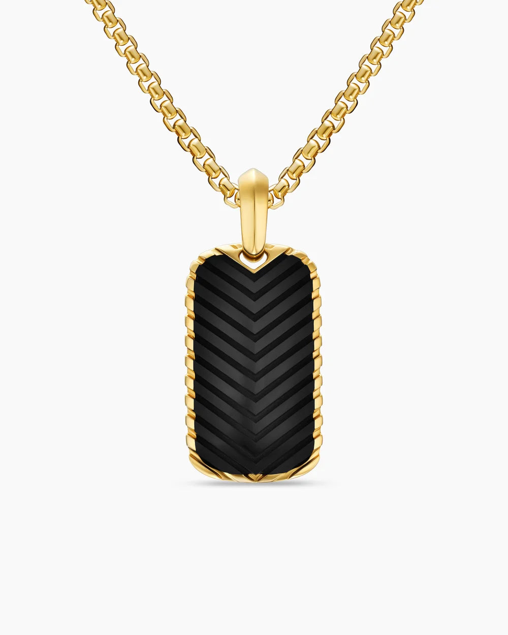 Chevron Tag 18K Yellow Gold with Black Onyx, 27mm