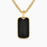 Chevron Tag 18K Yellow Gold with Black Onyx, 27mm