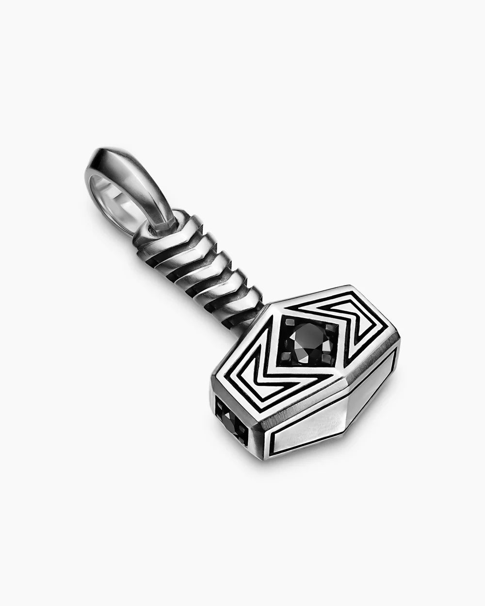 THOR HAMMER AMULET Sterling Silver with Black Diamonds, 25mm