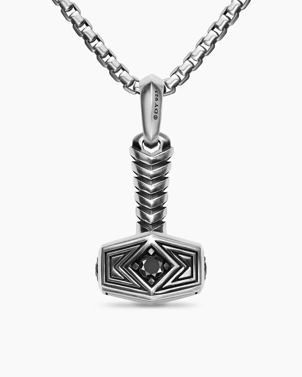 THOR HAMMER AMULET Sterling Silver with Black Diamonds, 25mm